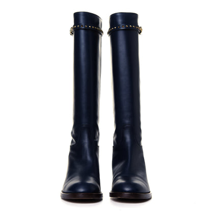 Gucci Calfskin Studded Irene Knee High Flat Boots 40 Blue 4 of 6
