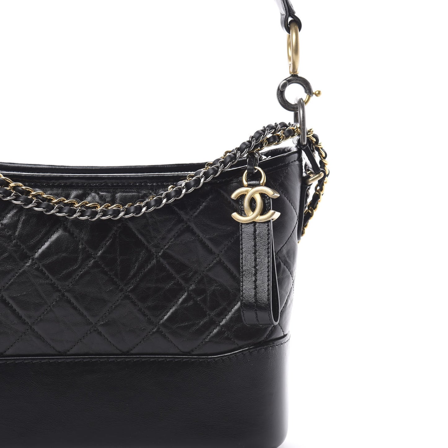 Aged Smooth Calfskin Quilted Medium Gabrielle Logo Hobo Black