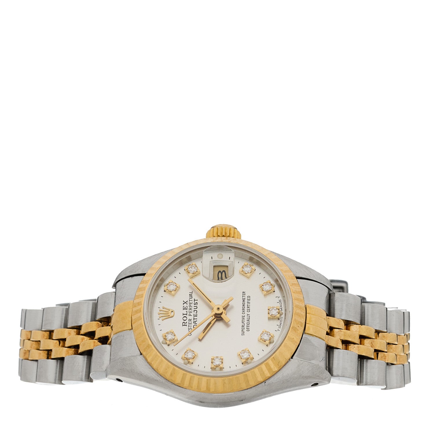 Rolex Stainless Steel 18K Yellow Gold Diamond 26mm Oyster Perpetual Datejust Watch Silver 69173 2 of 4