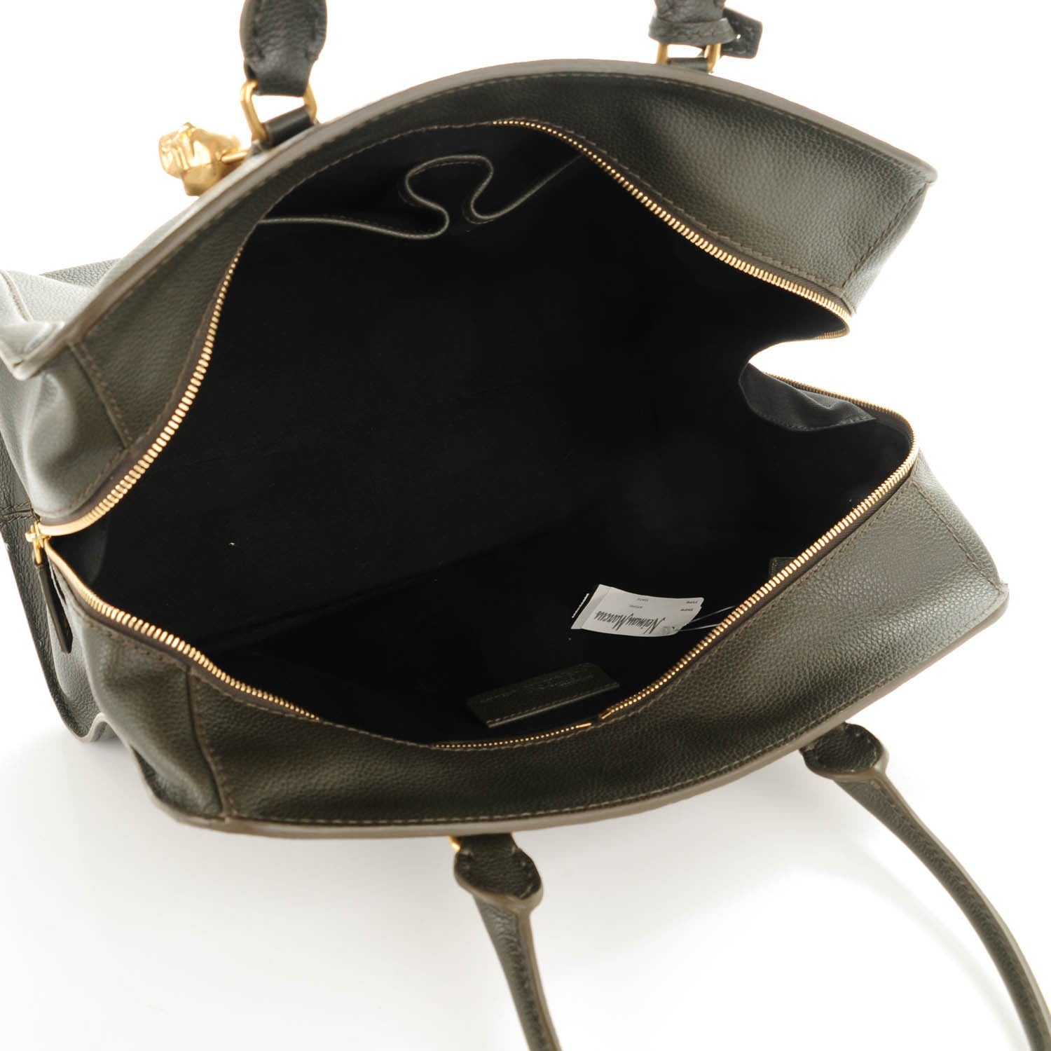 Alexander McQueen Pebbled Calfskin Large Skull Padlock Zip Around Tote Verde Militare 5 of 7