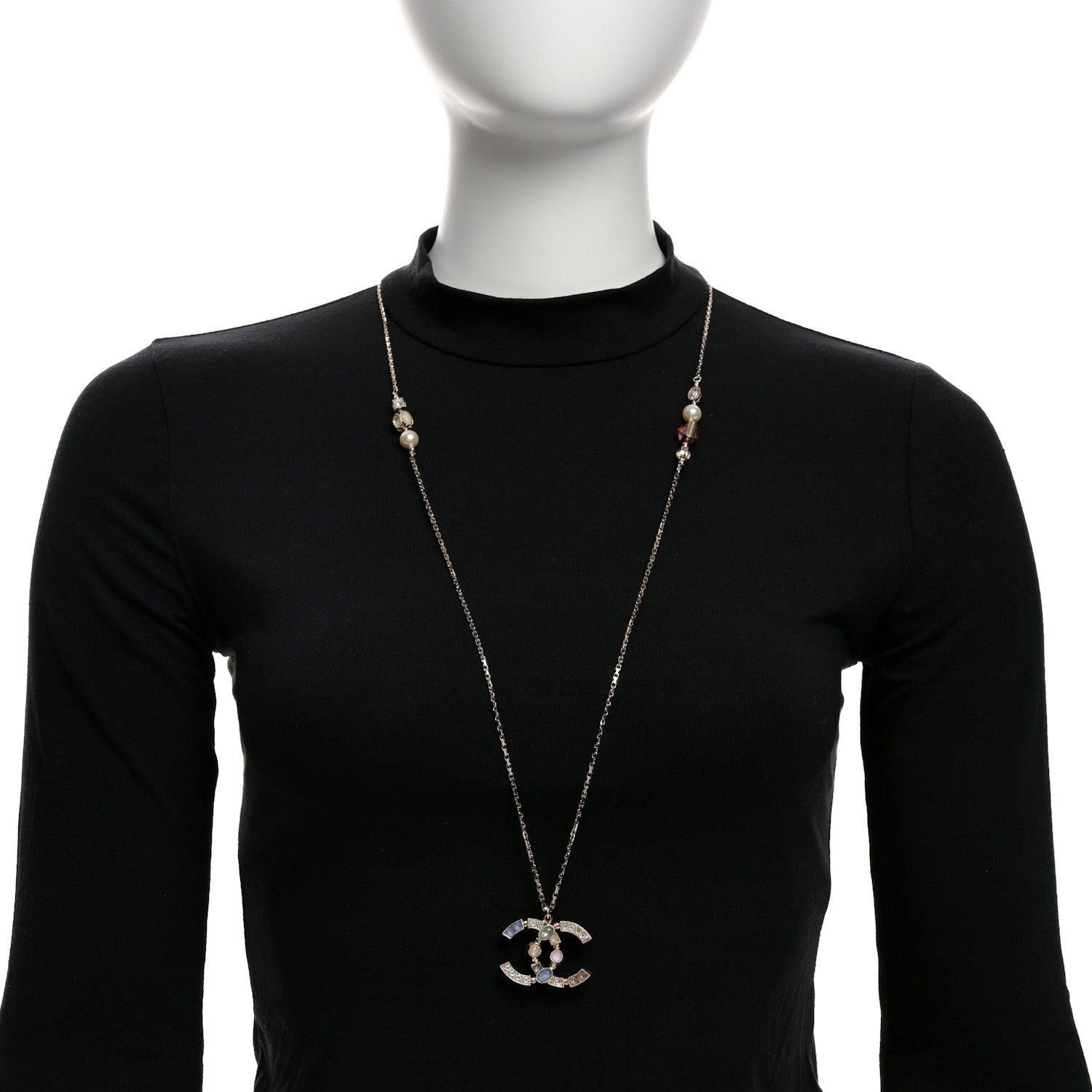Chanel Resin Crystal Pearl CC Necklace Multicolor 2 of 6