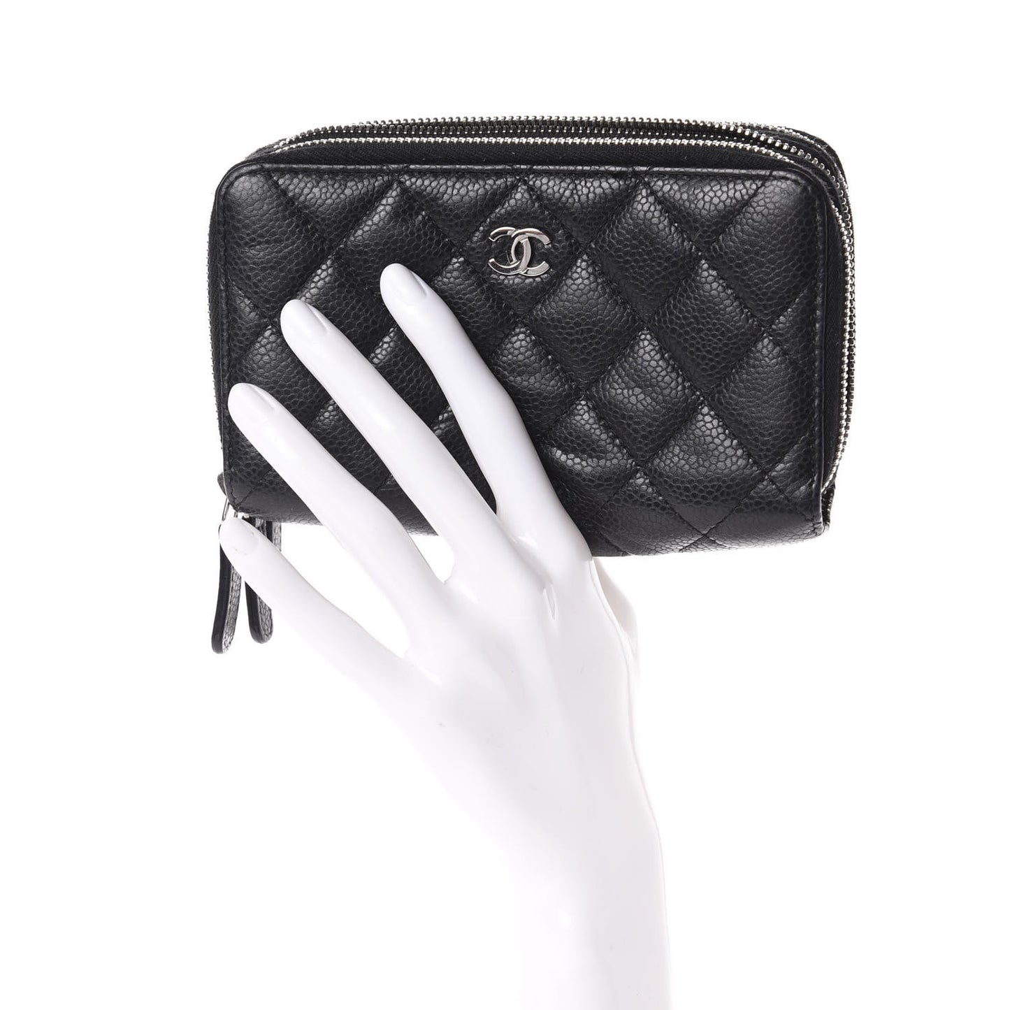 Caviar Quilted Triple Zip Wallet Black