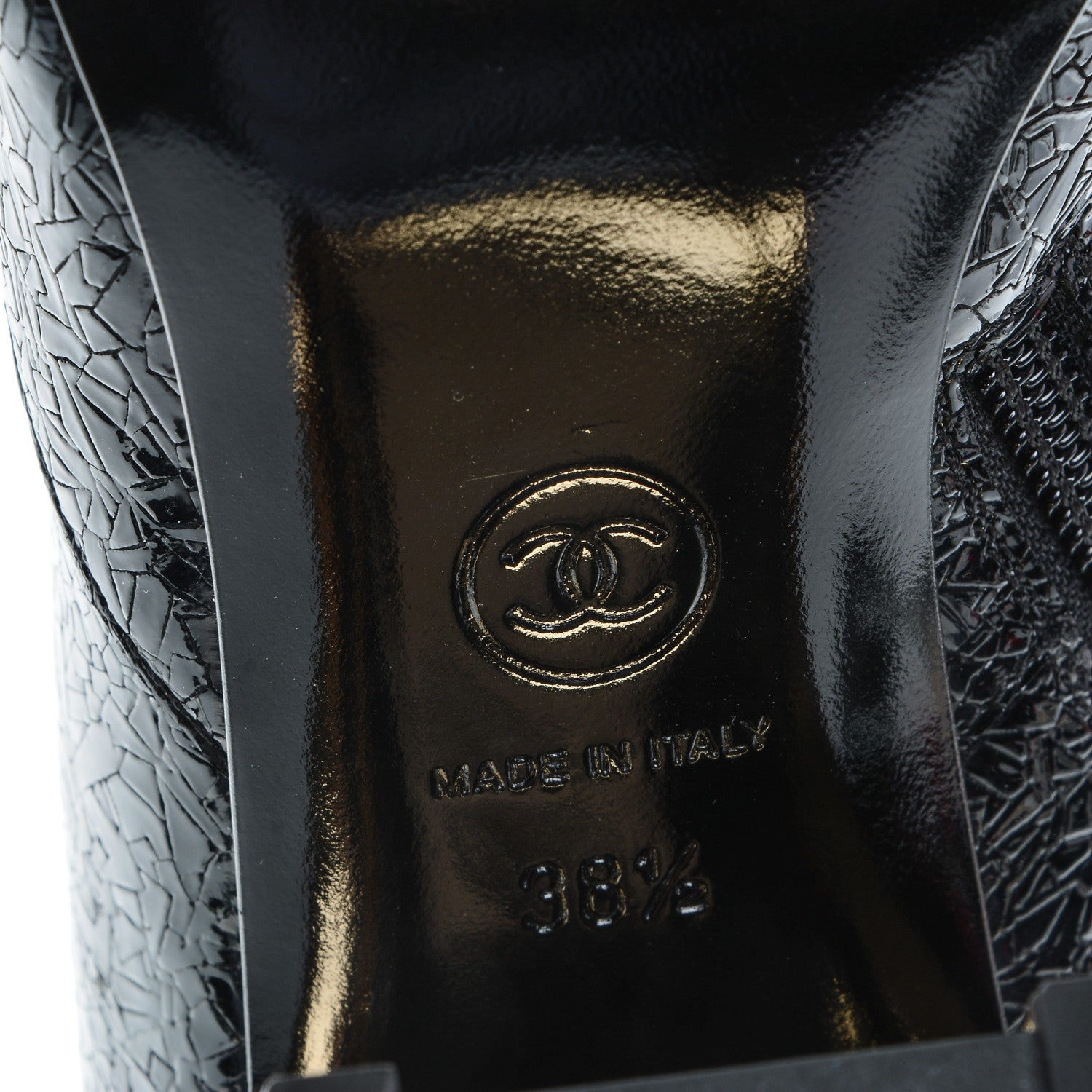 Chanel Crinkled Calfskin Grosgrain Pearl CC Cap Toe Ankle Booties 38.5 Black 6 of 7