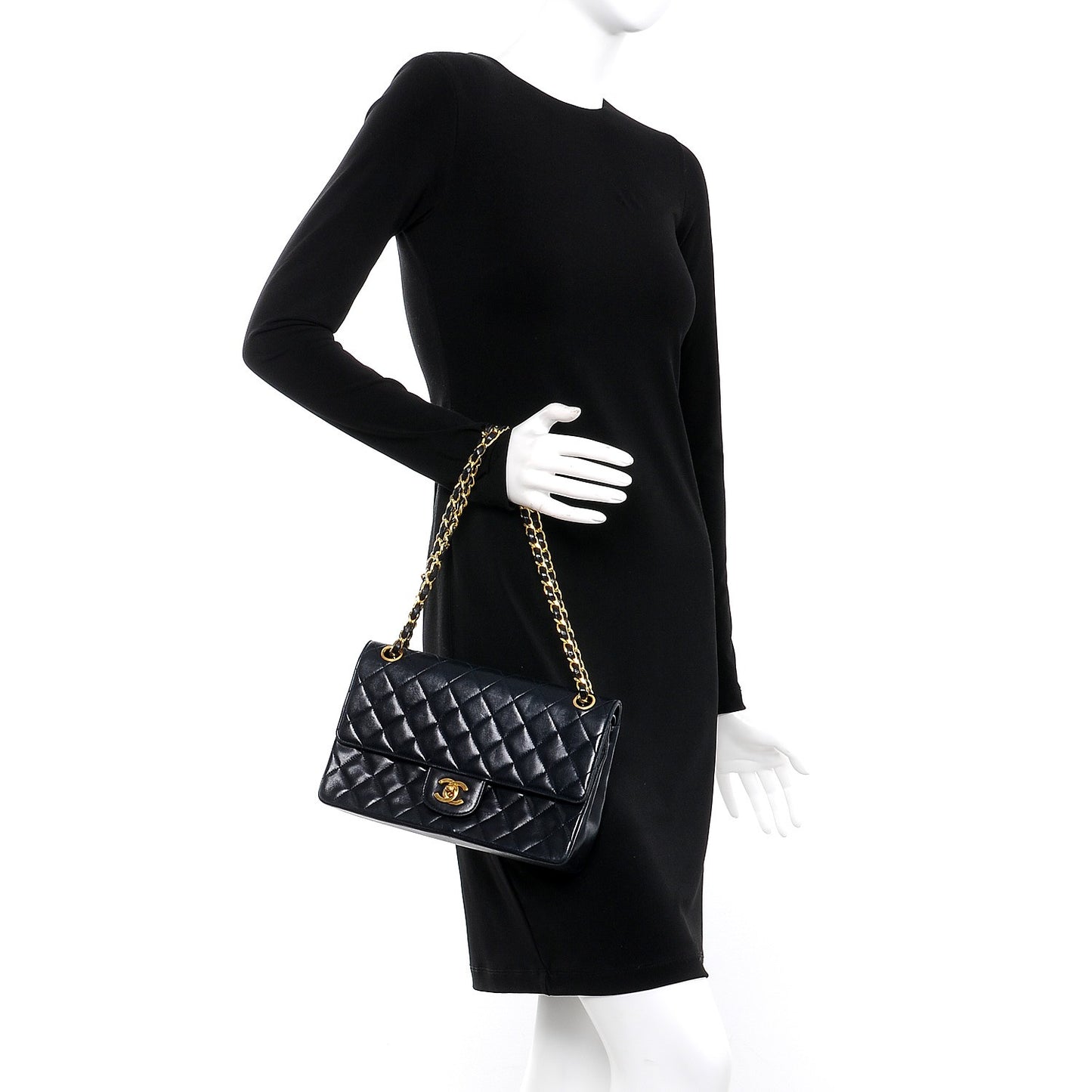 Lambskin Quilted Medium Double Flap Navy