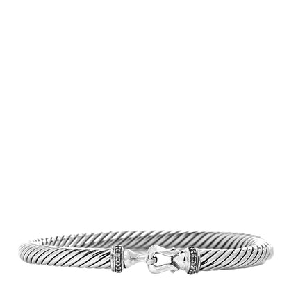 David Yurman Sterling Silver Diamond 5mm Cable Buckle Bracelet 1 of 5