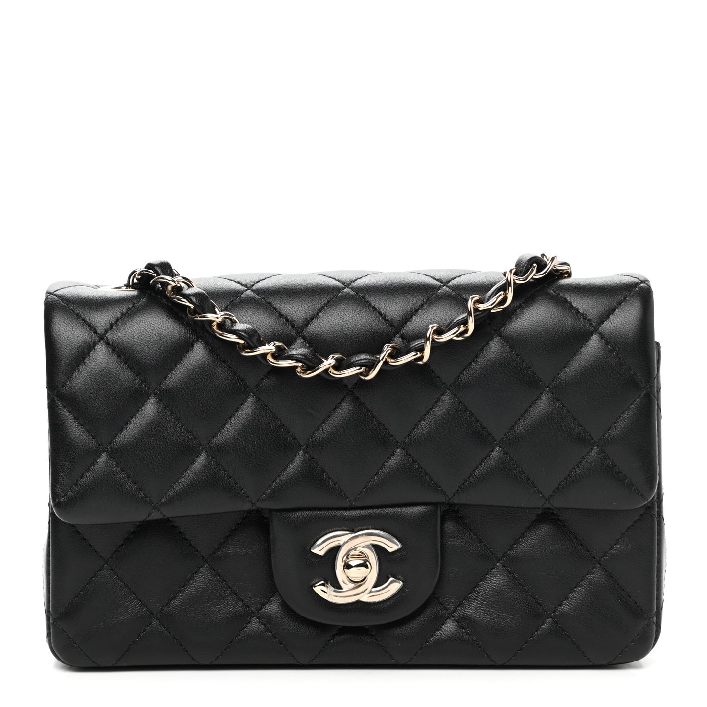 Lambskin Quilted Mini Rectangular Flap Black