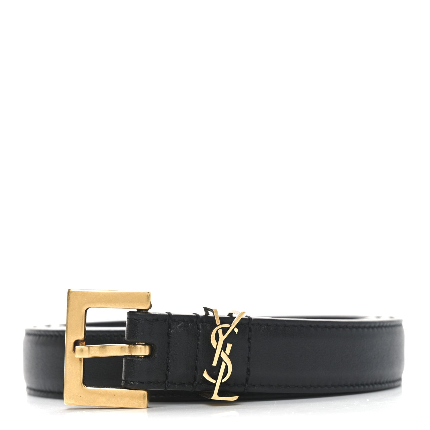 Saint Laurent Smooth Calfskin Monogram Square Buckle Belt 90 36 Black 1 of 5