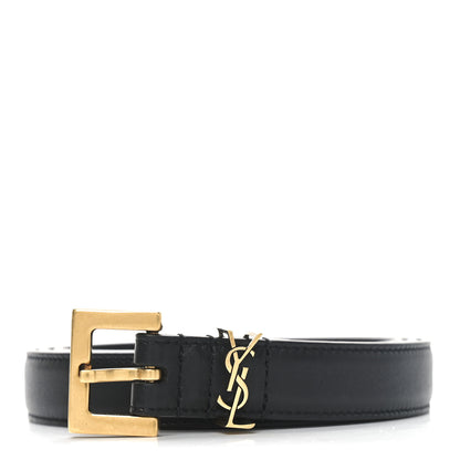 Saint Laurent Smooth Calfskin Monogram Square Buckle Belt 90 36 Black 1 of 5
