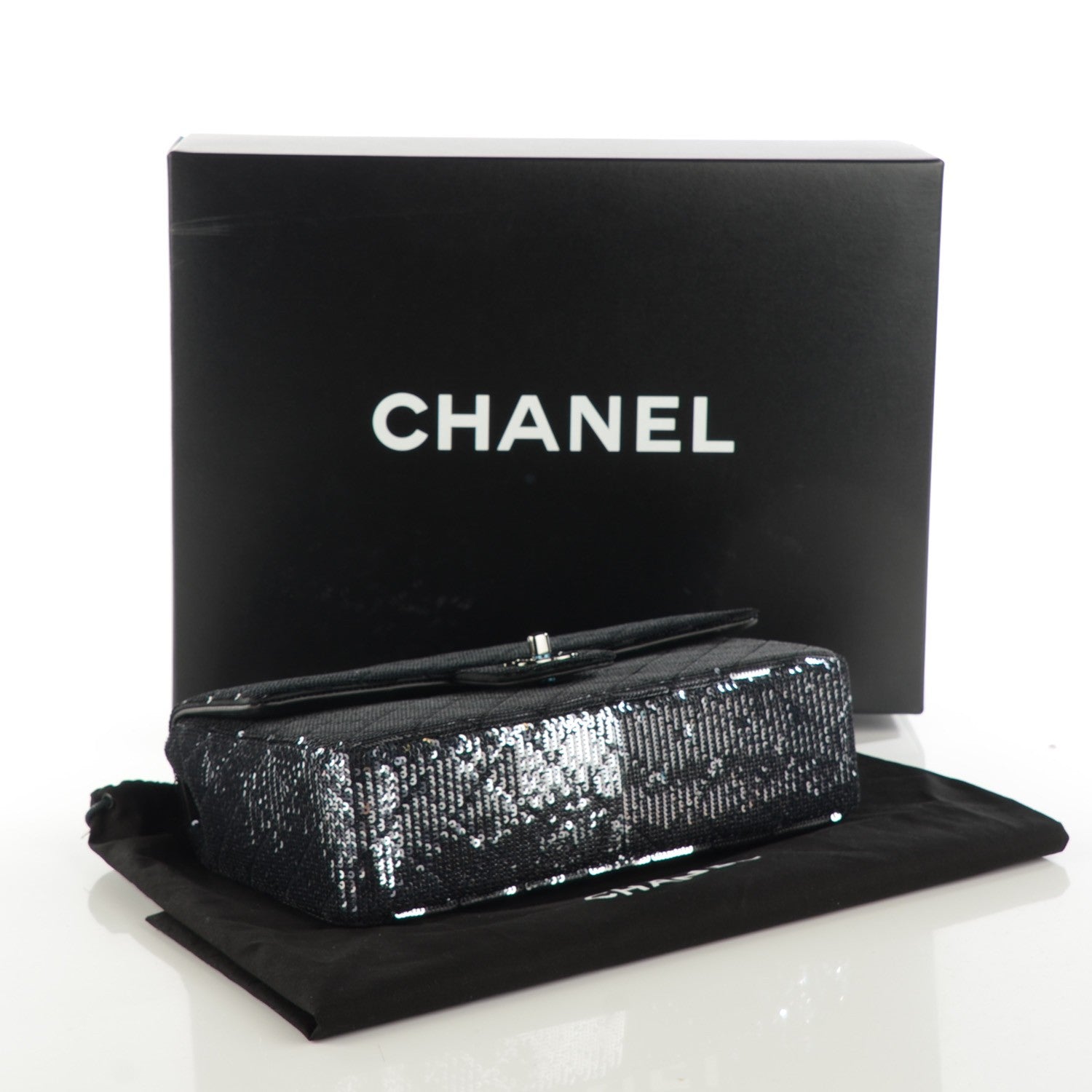 Chanel Sequin Embroidered Single Flap Black Silver 2 of 9
