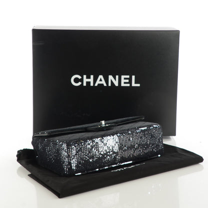 Chanel Sequin Embroidered Single Flap Black Silver 2 of 9