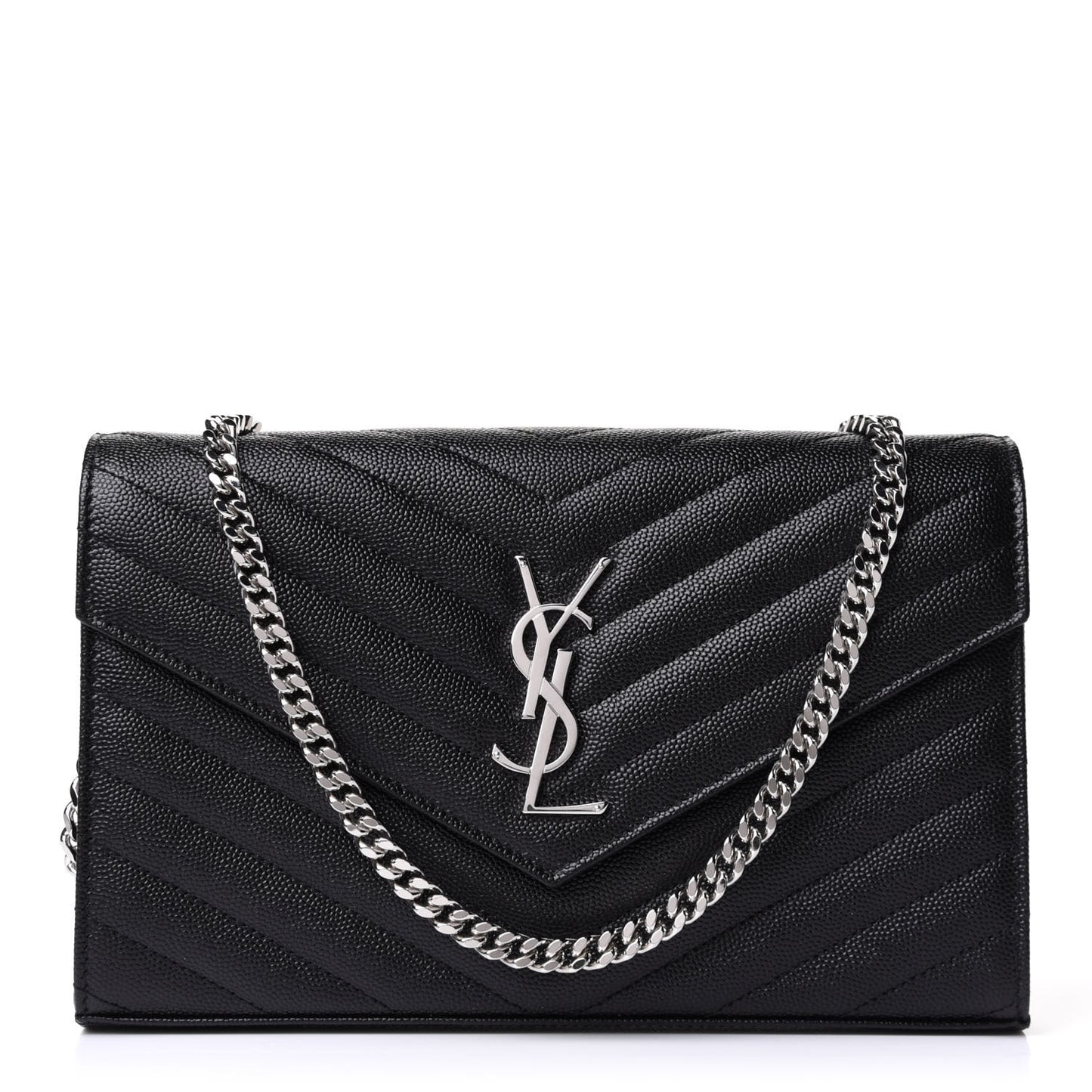 Grain De Poudre Matelasse Chevron Monogram Chain Wallet Black