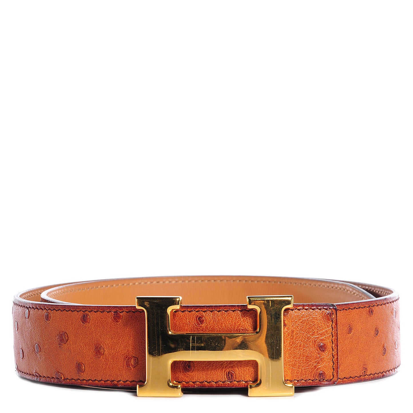 Ostrich Vache Natural 32mm Polished H Constance Belt 70 Gold