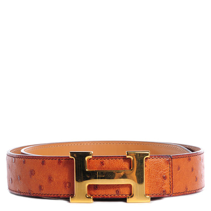 Hermes Ostrich Vache Natural 32mm Polished H Constance Belt 70 Gold 1 of 5