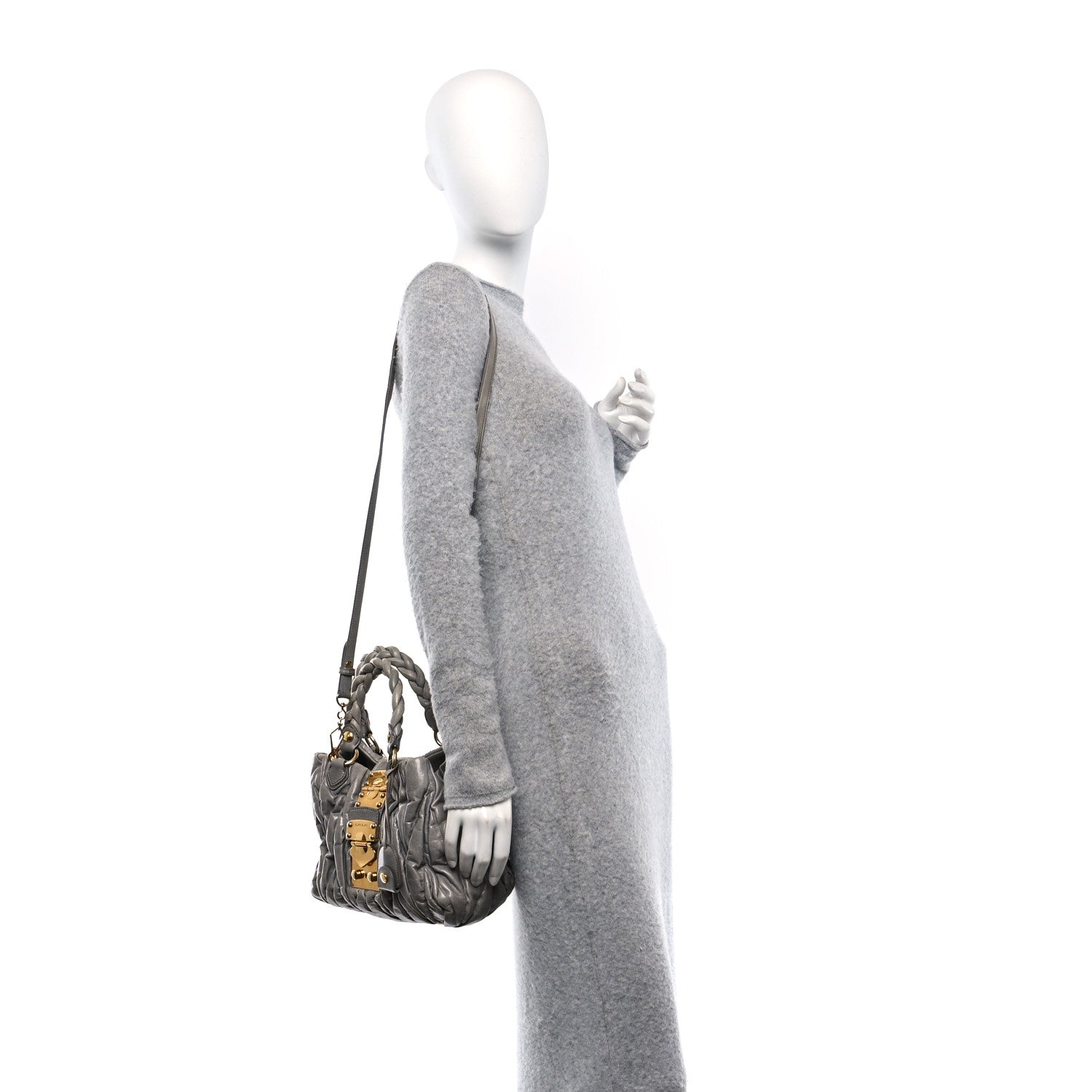 Miu Miu Nappa Matelasse Top Handle Satchel Fumo 3 of 15
