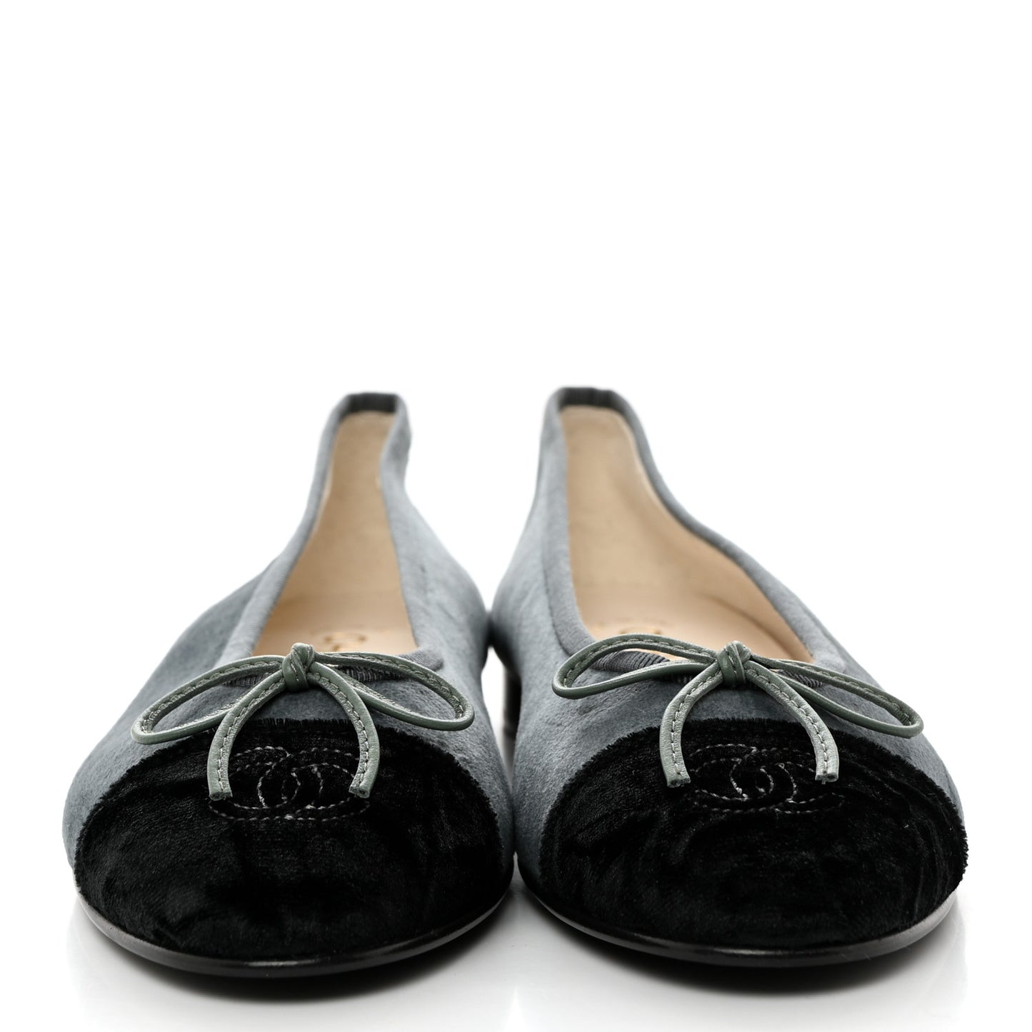Velvet Cap Toe Ballerina Flats 36.5 Blue Black