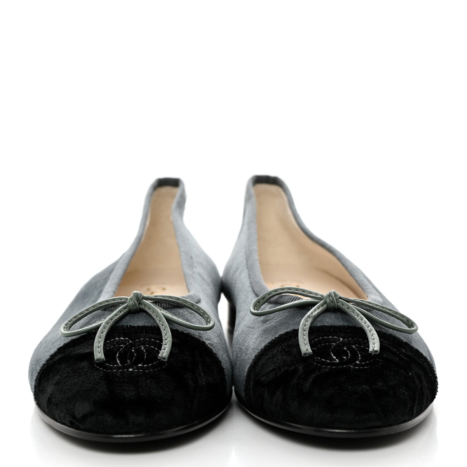 Chanel Velvet Cap Toe Ballerina Flats 36.5 Blue Black 2 of 8