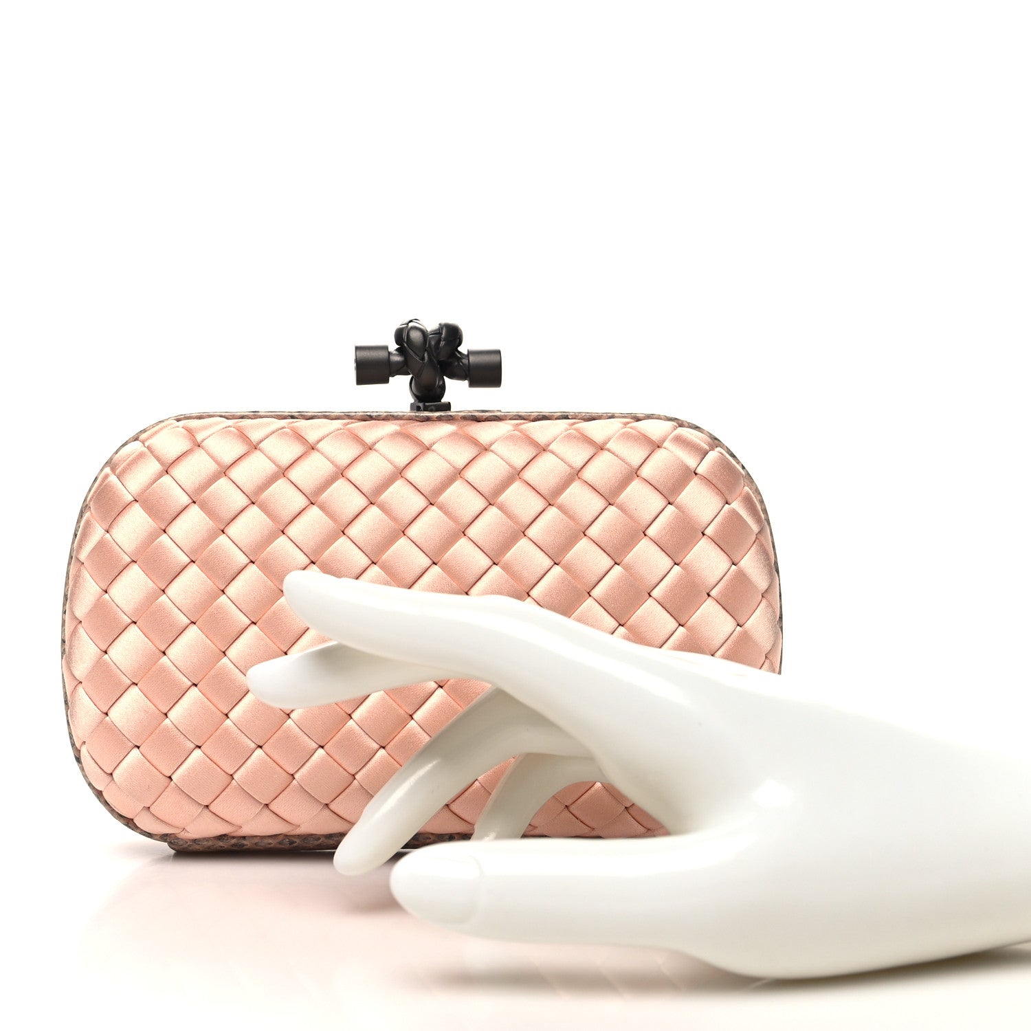 Bottega Veneta Satin Intreccio Impero Ayers Knot Clutch Flamingo 2 of 9