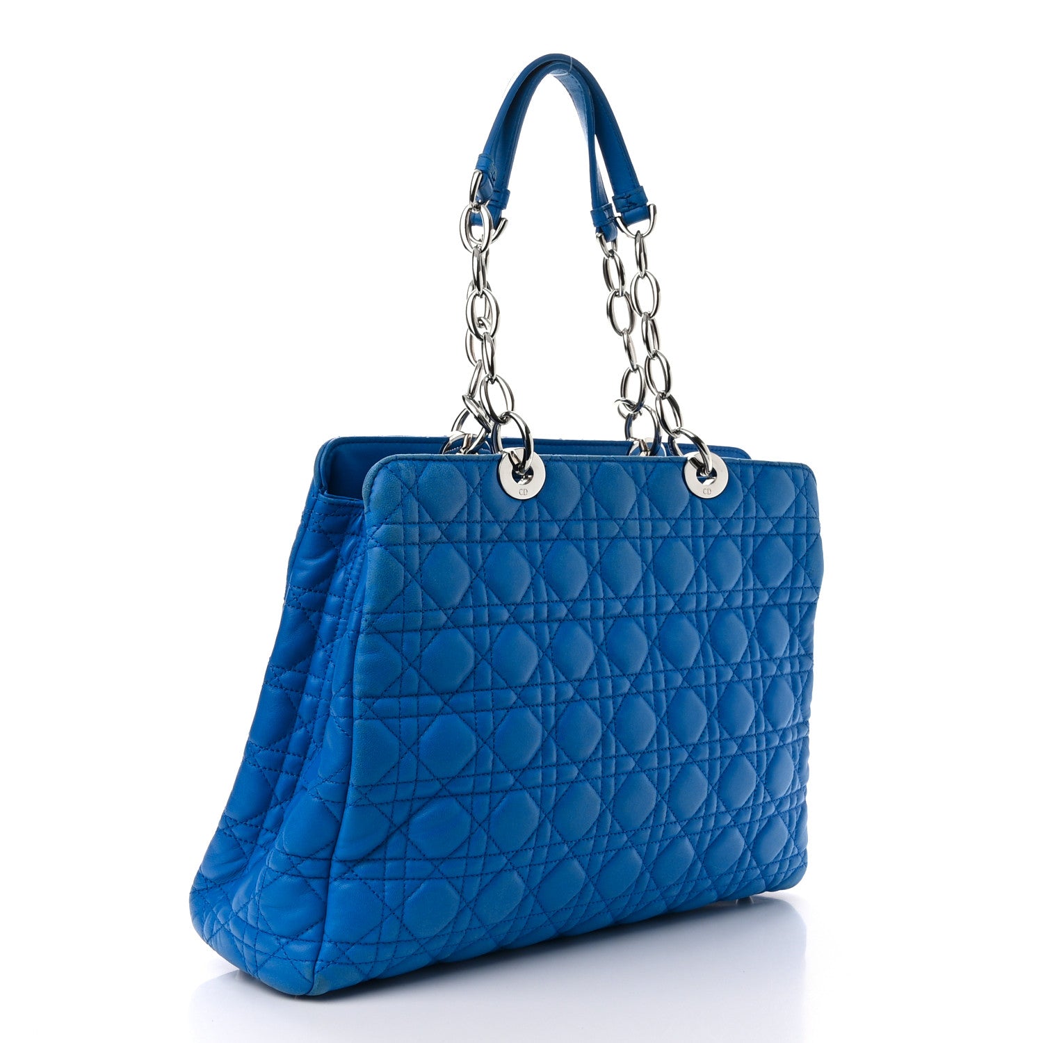 クリスチャンディオール　リボンワンピース　ジャガードテクスチャ　青7（H1 Christian Dior Lambskin Cannage Large Dior Soft Shopping Tote Blue