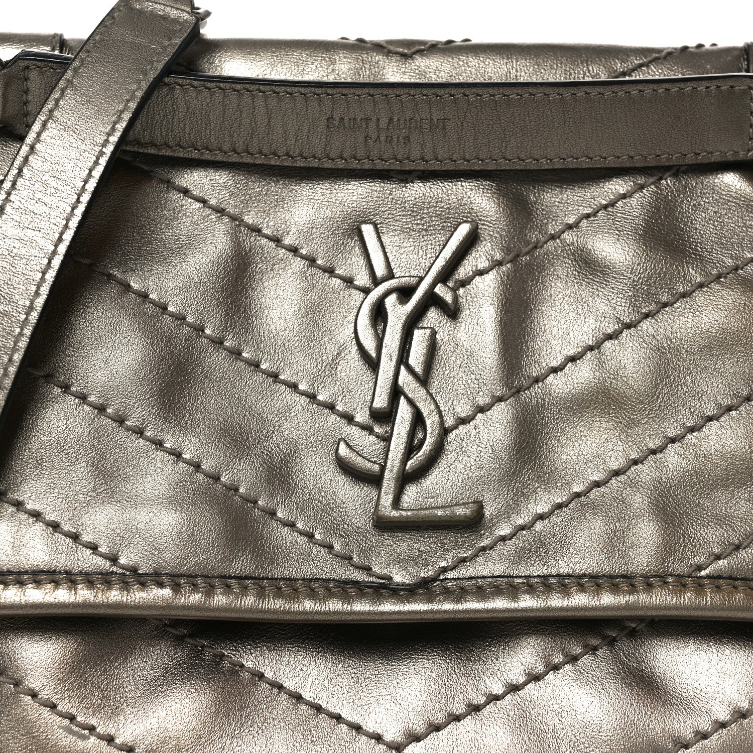 Saint Laurent Crinkled Calfskin Matelasse Monogram Baby Niki Chain Satchel Platinum 8 of 10