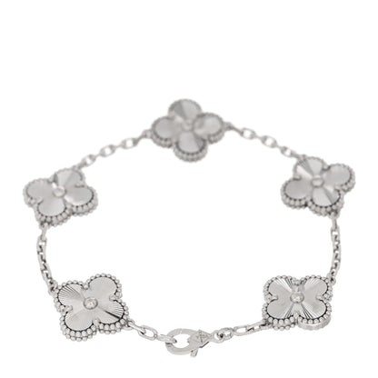 Van Cleef & Arpels 18K White Gold 5 Motifs Guilloche Vintage Alhambra Bracelet 2 of 4