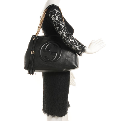 Gucci Pebbled Calfskin Medium Soho Chain Shoulder Bag Black 2 of 7