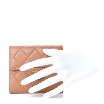 Chanel Lambskin Quilted Compact Flap Wallet Beige 2 of 8