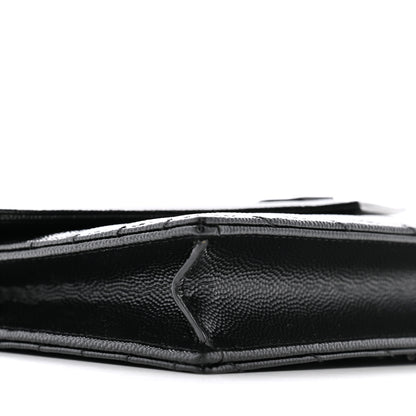 Saint Laurent Grain De Poudre Matelasse Chevron Monogram Monochrome Envelope Chain Wallet Black 8 of 14