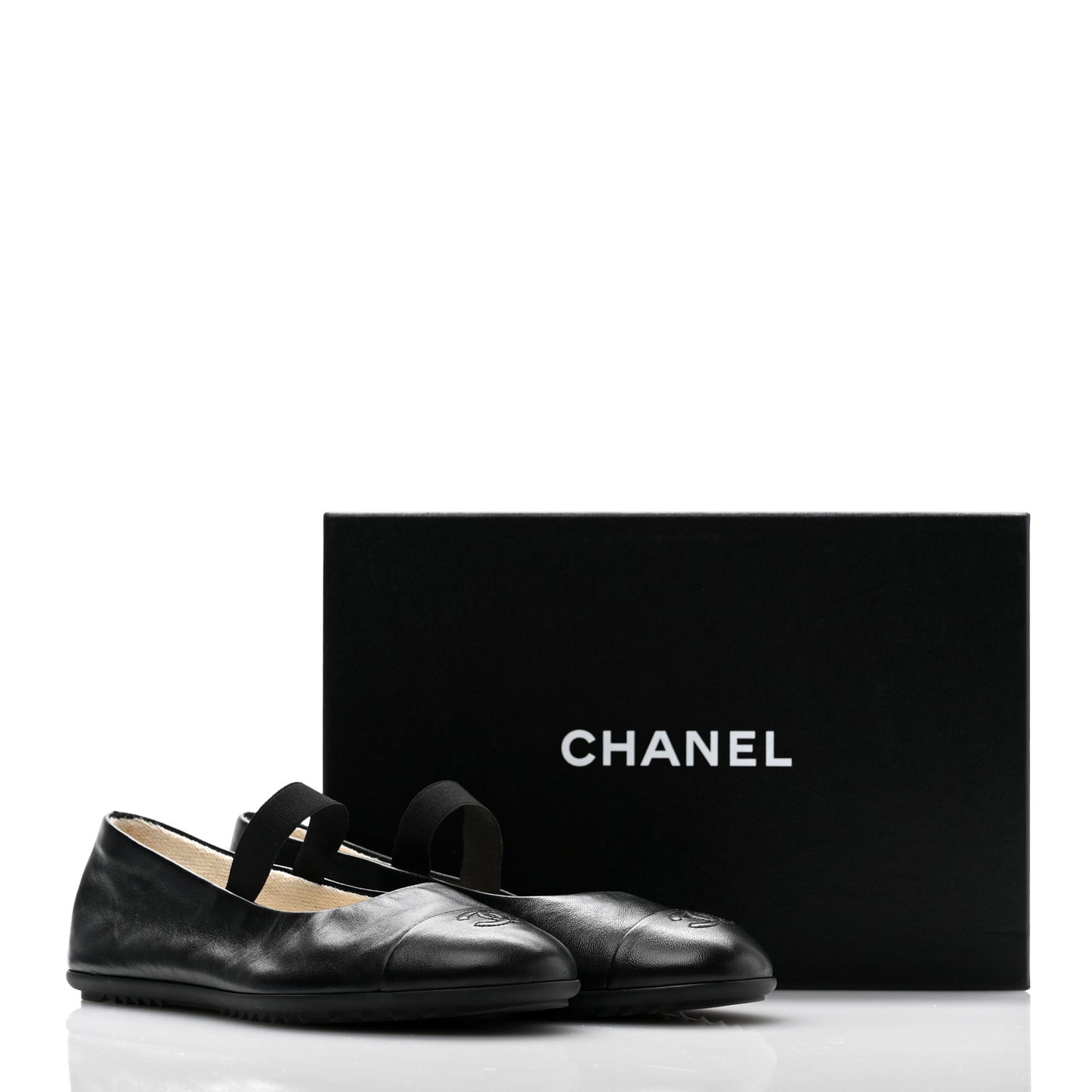 Lambskin Cap Toe CC Mary Jane Flats 40 Black