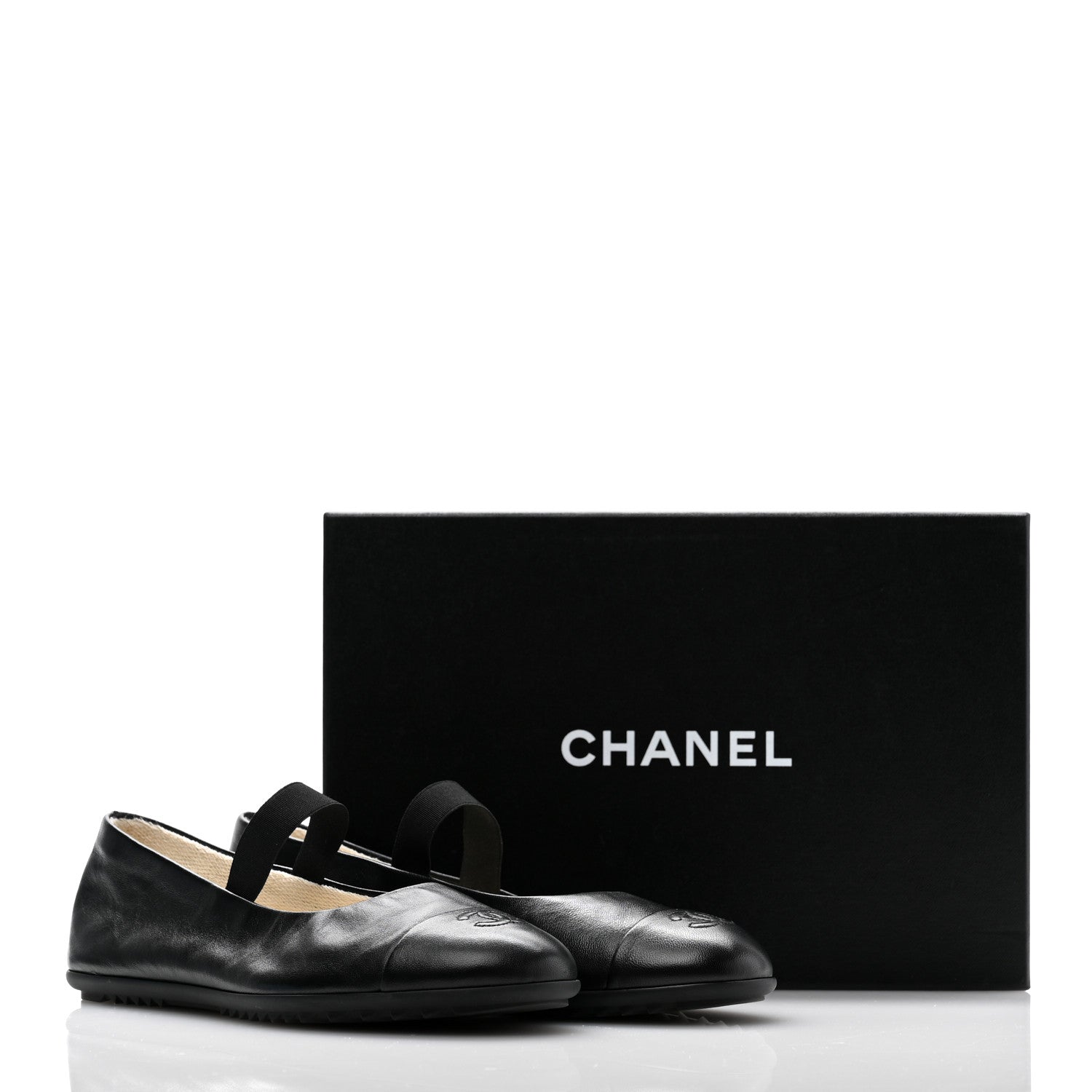 Chanel Lambskin Cap Toe CC Mary Jane Flats 40 Black 9 of 9