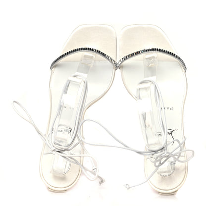 Christian Louboutin Crepe Satin Suede Condora Lacestrass 85 Sandals 38.5 Ivory 2 of 9