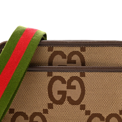 Gucci Monogram Jumbo GG Textured Dollar Calfskin Web Mini Crossbody Bag Camel Ebony New Acero 7 of 11