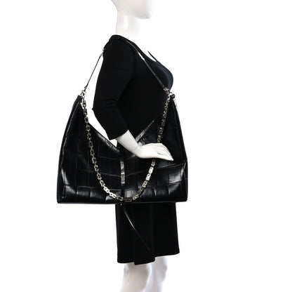Givenchy Calfskin Crocodile Embossed Large Cut Out Shoulder Bag Black 2 of 8