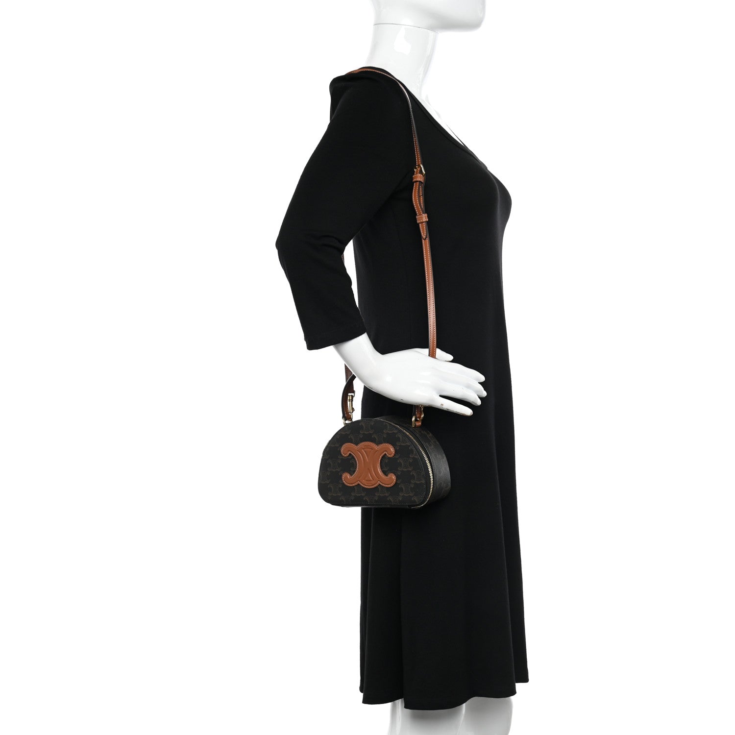 Celine Calfskin Triomphe Canvas Half Moon Case Tan 2 of 11