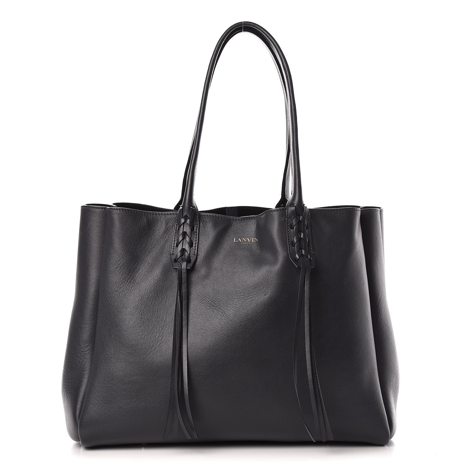 Lanvin Smooth Calfskin Small Fringe Shopper Tote Grey 1 of 15