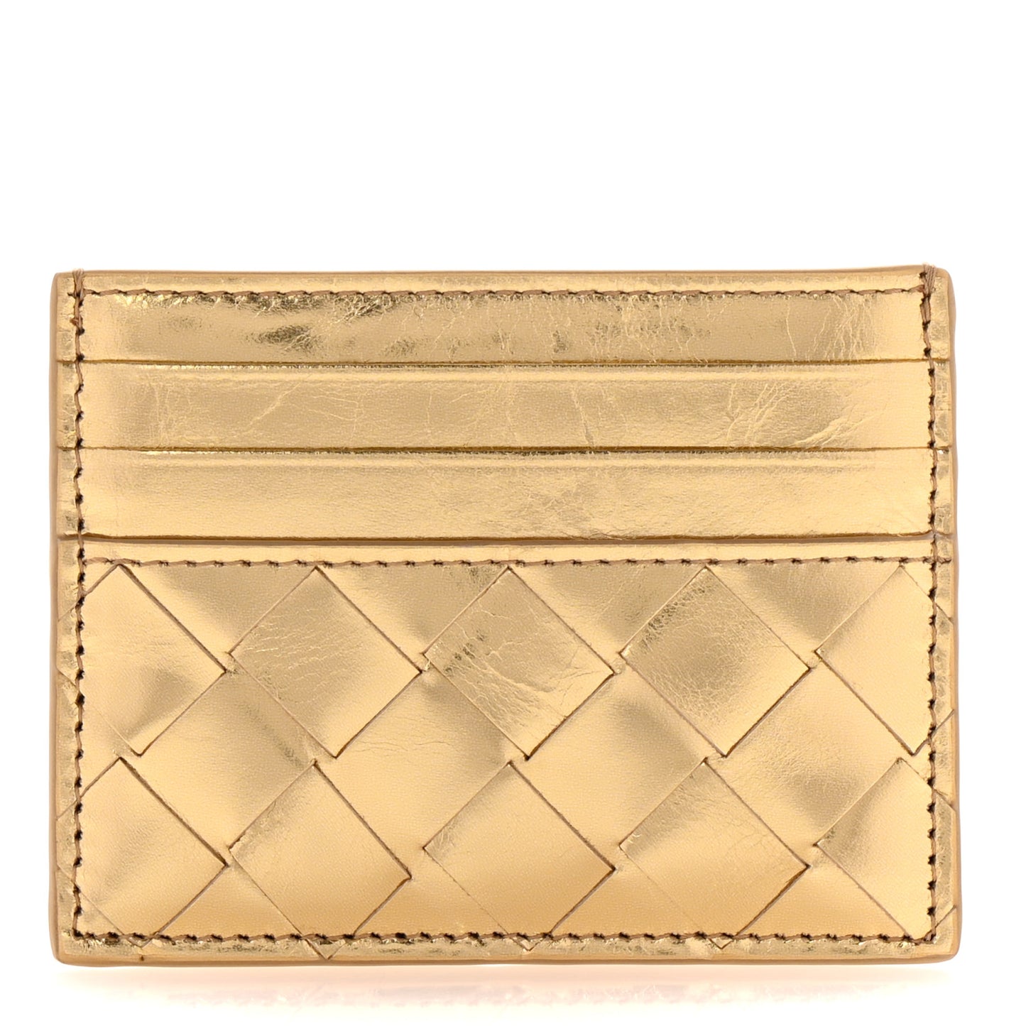 Metallic Nappa Intrecciato Card Case Gold