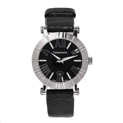 Tiffany 18K White Gold Alligator Diamond 30mm Atlas Quartz Watch Black 1 of 8
