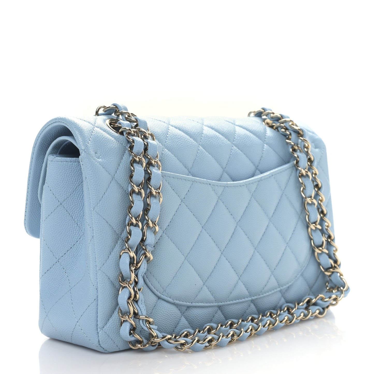 Caviar Quilted Small Double Flap Light Blue