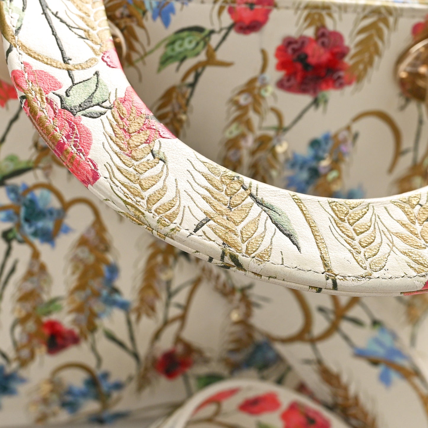 Calfskin Hibiscus Printed Embroidered My ABCDior Lady Dior Beige Multicolor
