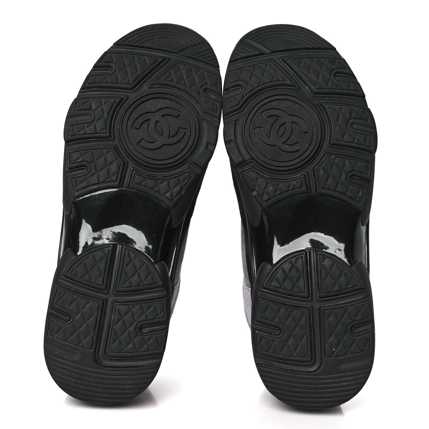 Chanel Suede Calfskin CC Sneakers 36.5 Black Grey 5 of 7