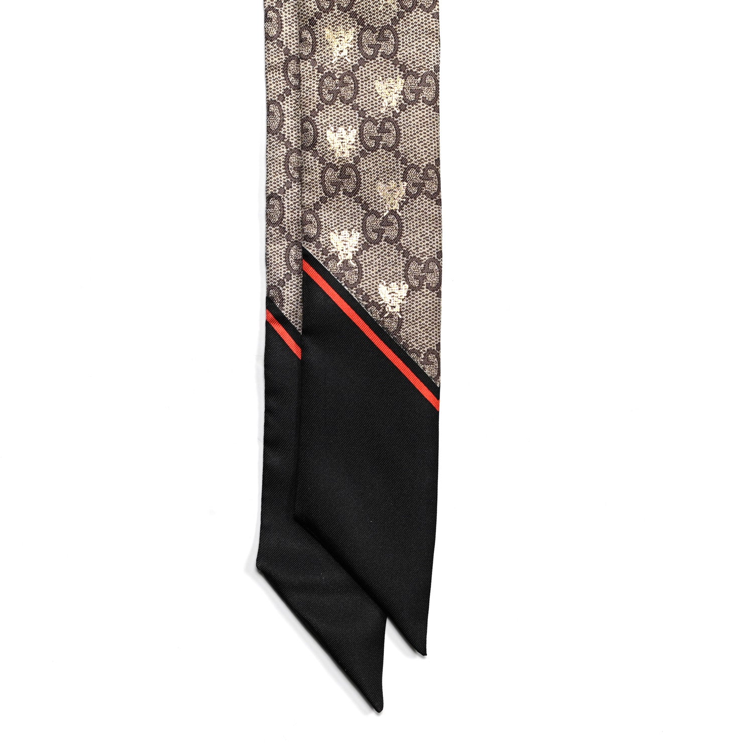 Gucci Silk Twill GG Monogram GG Bee Neck Bow Scarf Black Red 2 of 4