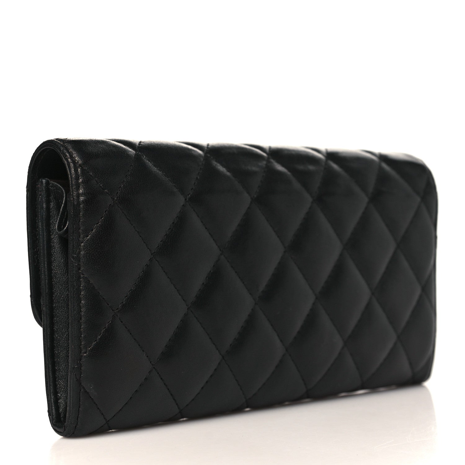 Chanel Lambskin Quilted Large Gusset Flap Wallet Black 3 of 9