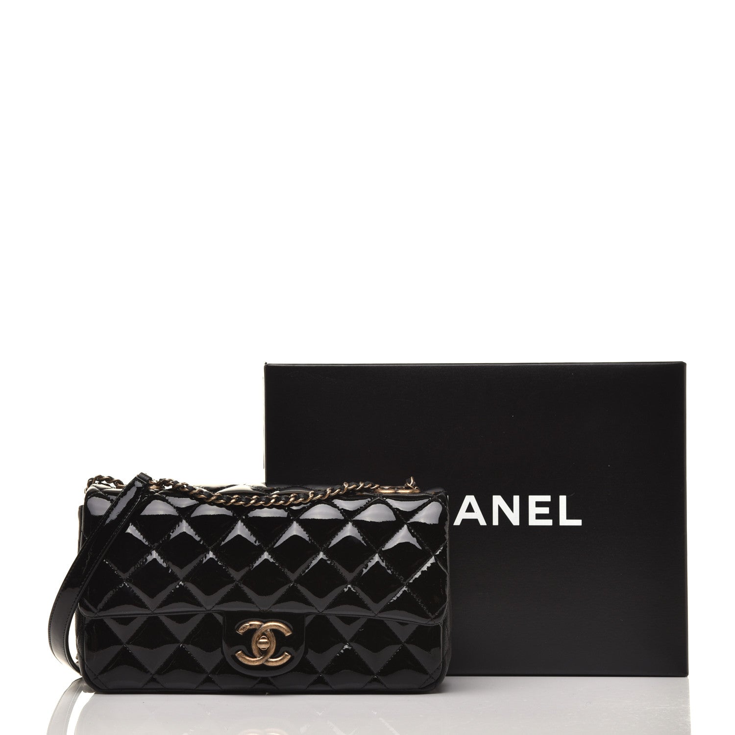 Chanel Patent Goatskin Quilted Medium CC Eyelet Flap Black 9 of 9