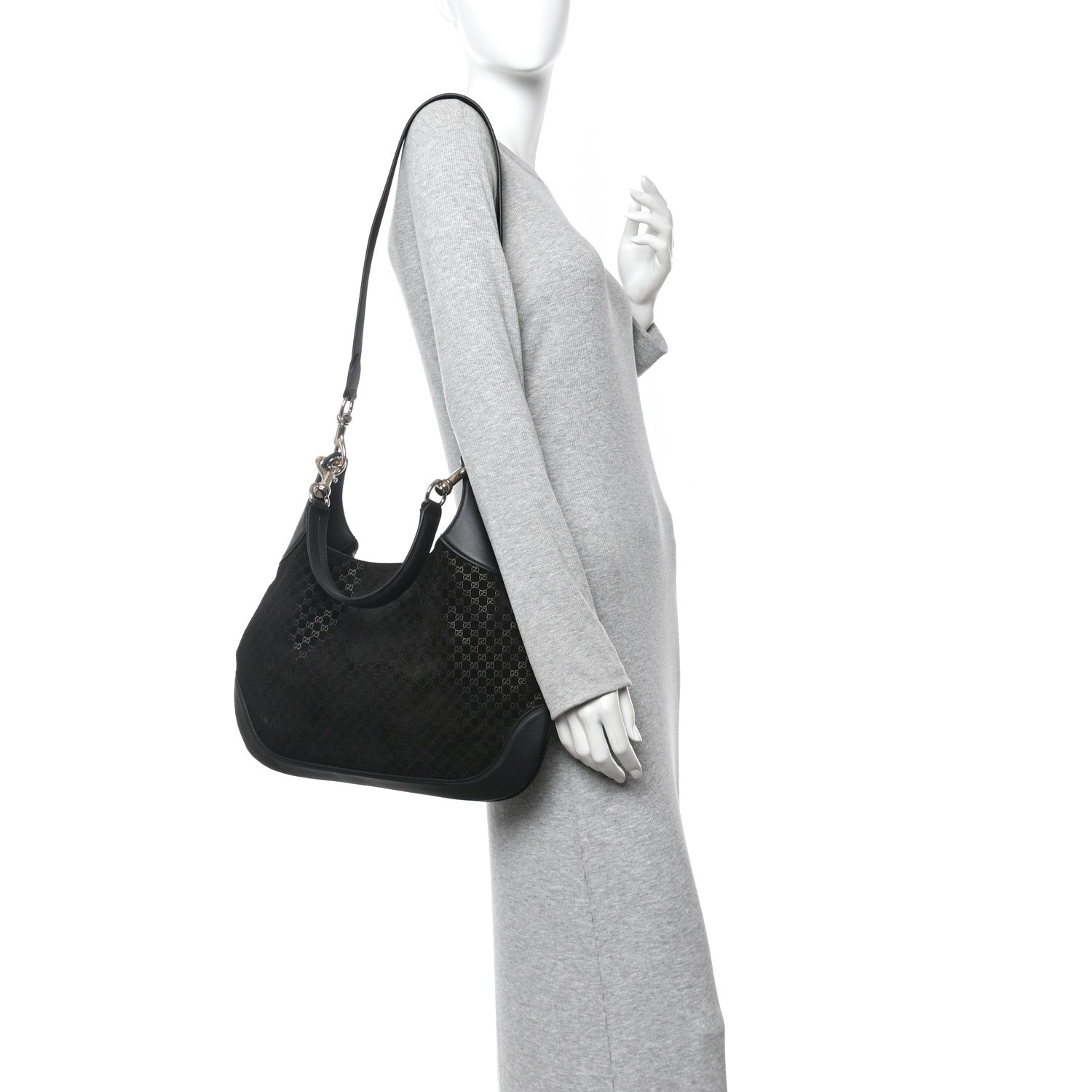 Gucci Suede Micro GG Calfskin B Medium Shoulder Bag  Arabella Black 2 of 10