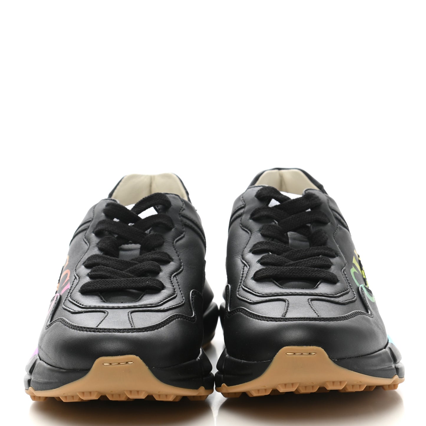 Calfskin Iridescent Logo Womens Rhyton Sneakers 35 Black