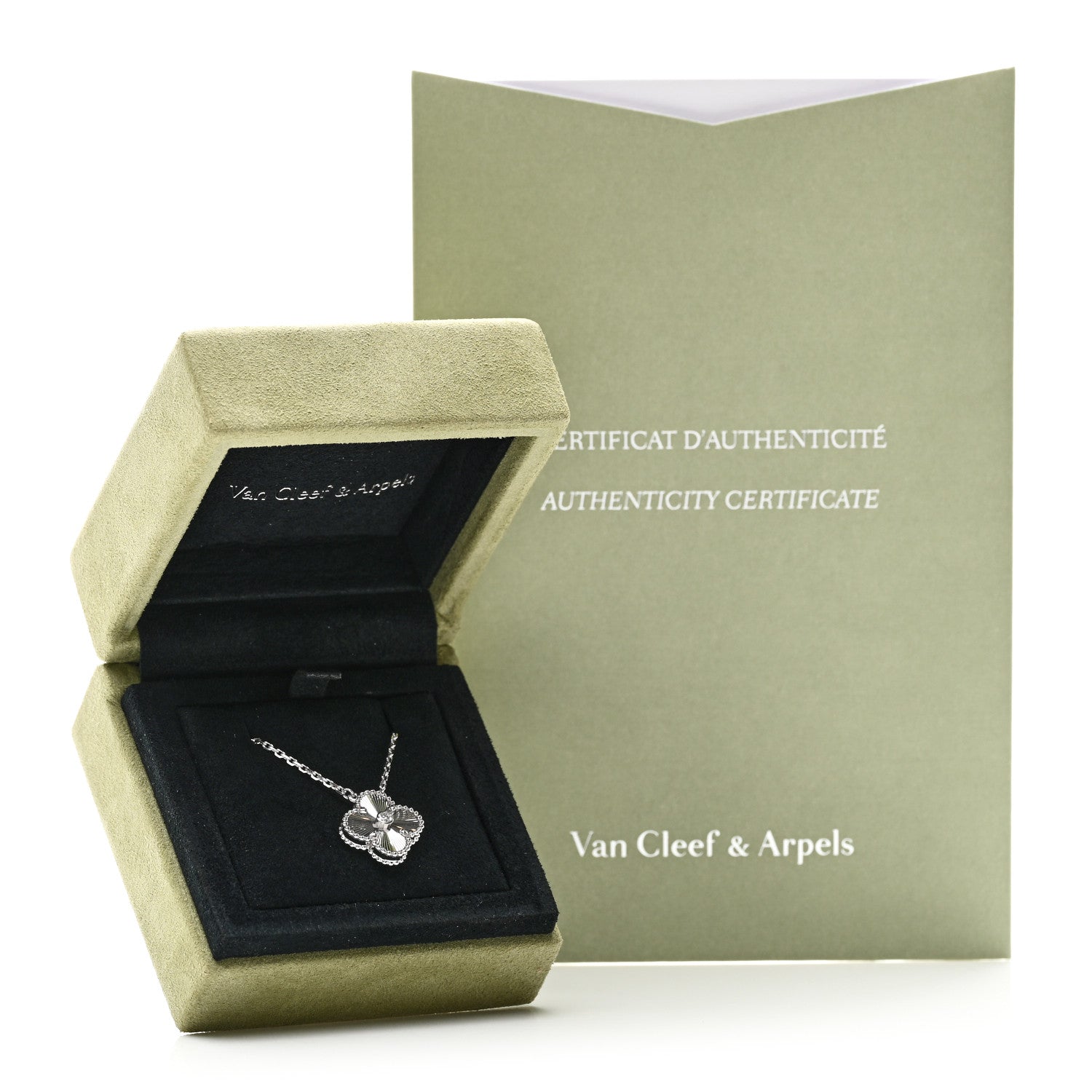 Van Cleef & Arpels 18K White Gold Diamond Guilloche Vintage Alhambra Pendant Necklace 6 of 6