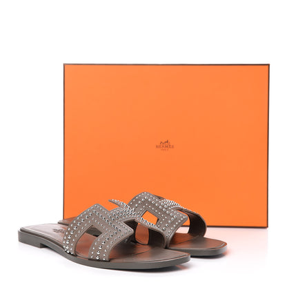 Hermes Calfskin Studded Oran Sandals 38 Gris Galet 9 of 9