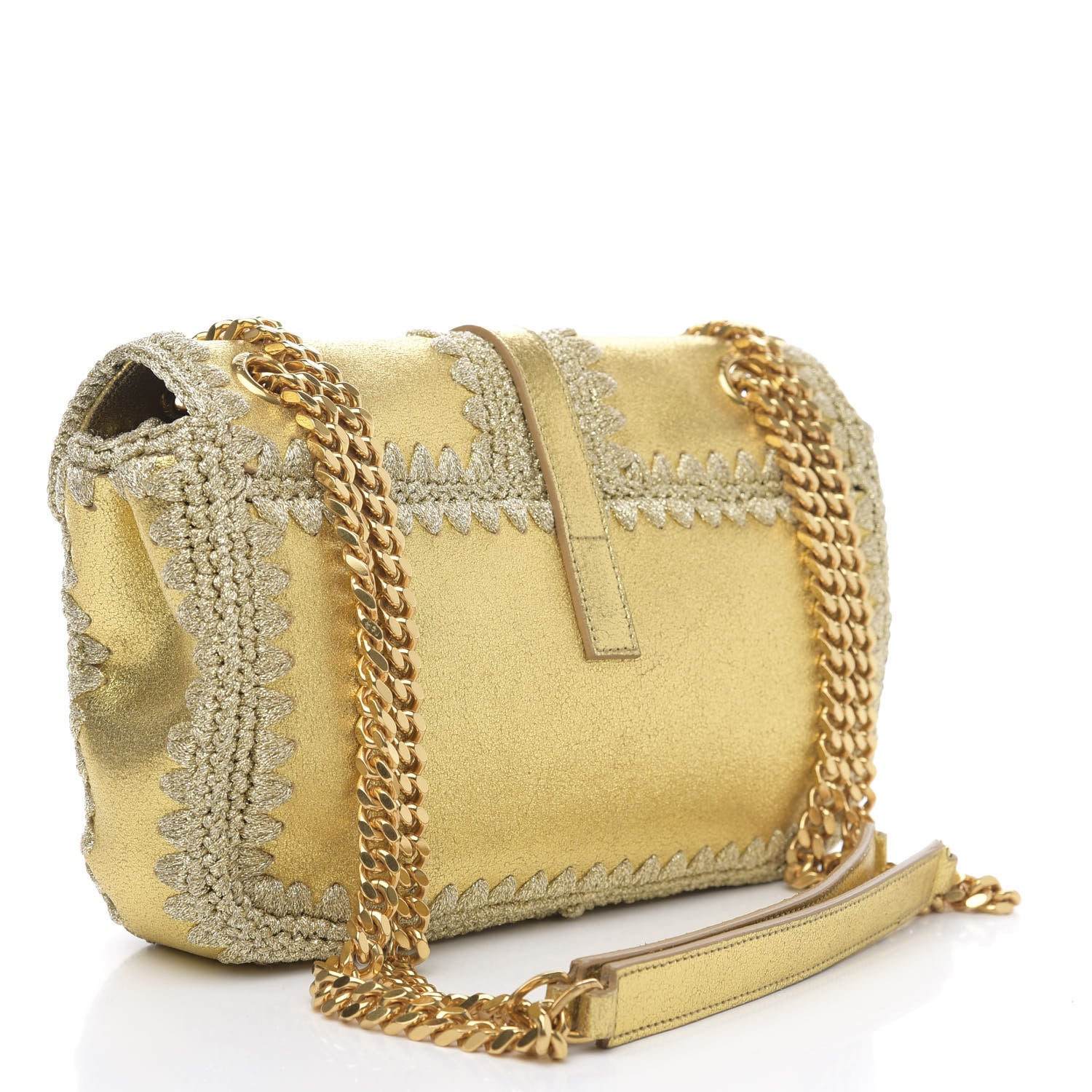 Saint Laurent Metallic Calfskin Macrame Medium College Monogram Satchel Gold 3 of 11