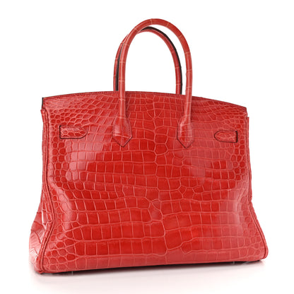 Hermes Shiny Porosus Crocodile Birkin 35 Bougainvillea 3 of 23