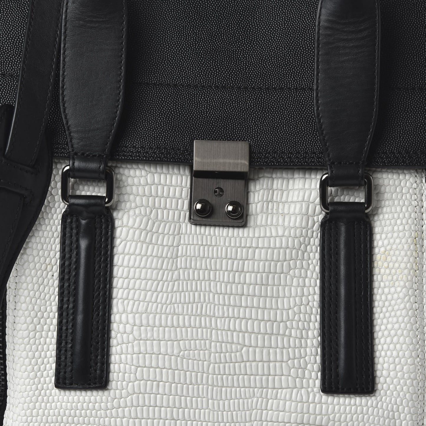3.1 Textured Calfskin Large Pashli Satchel Black White