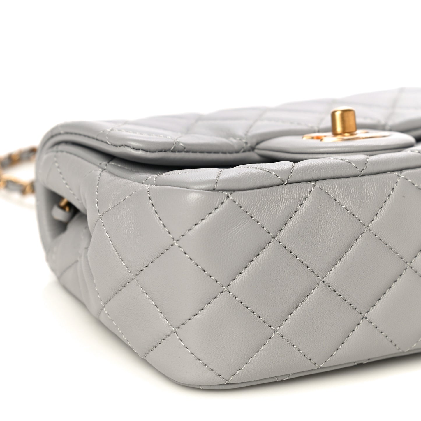 Lambskin Quilted Mini Pearl Crush Flap Light Grey